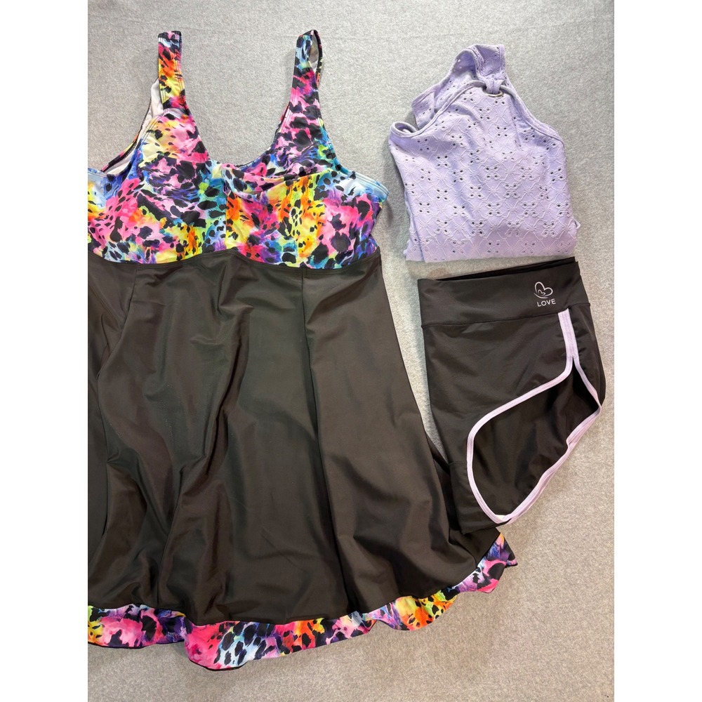 Multicolor Abstract Animal Print Swimdress‎ with Bottoms and Coverup 6XL